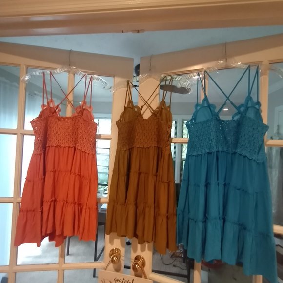 PLUS CROCHET LACE RUFFLE CAMI DRESS - Olive Mustard 1X - Picture 7 of 10